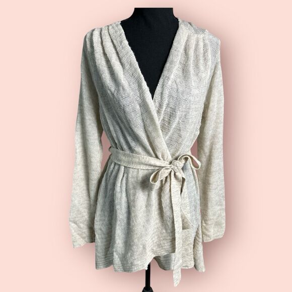 Anthropologie Sweaters - Anthropologie Moth Ivory Wool Wrap Cardigan Belted Sweater Medium Lagenlook